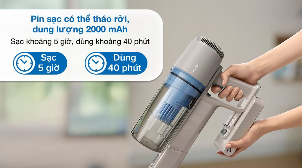 Máy hút bụi không dây Philips XC2011/01 - Thời gian sạc và sử dụng