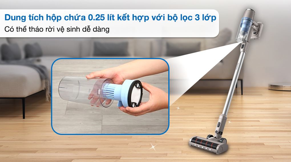 Máy hút bụi không dây Philips XC2011/01 - Bộ lọc, hộp chứa bụi