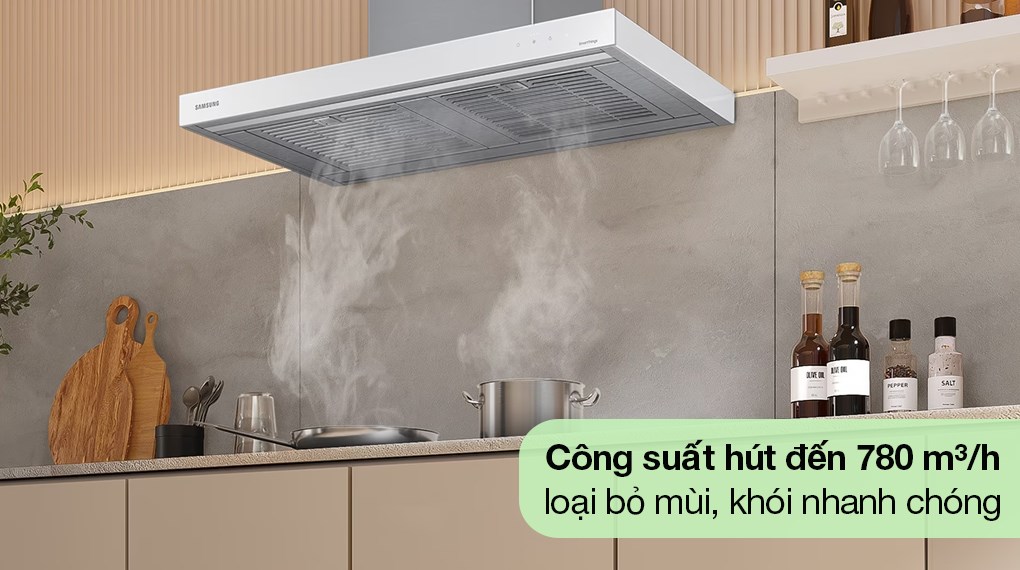 Máy hút mùi áp tường Samsung Bespoke NK36CB665WWHSV - Loại động cơ, công suất hoạt động, công suất hút, chế độ hút