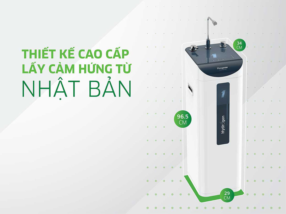 Máy lọc nước Kangaroo Slim Hydrogen tích hợp nóng lạnh KG10A9S kiểu dáng Slim nhỏ gọn