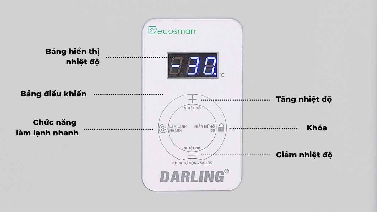 Bảng điều khiển thông minh trên tủ đông Darling