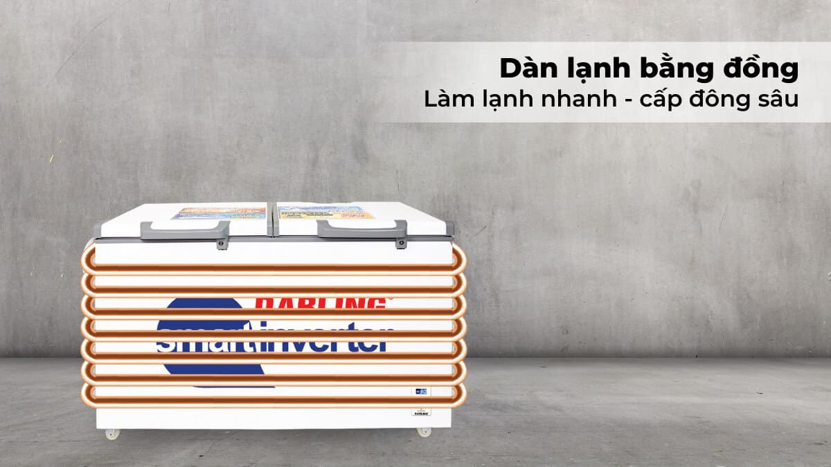 Dàn lạnh bằng đồng giúp tủ làm lạnh nhanh và cấp đông sâu