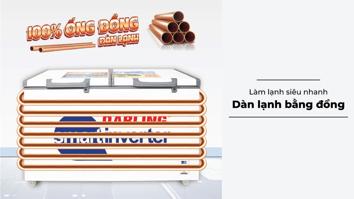 Dàn lạnh của tủ làm bằng đồng giúp làm lạnh siêu nhanh