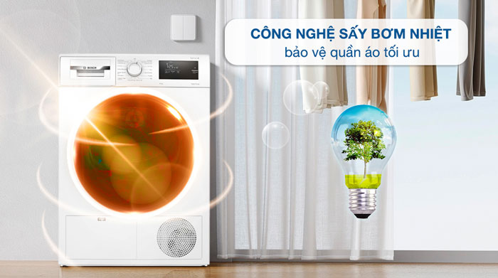 máy sấy quần áo bơm nhiệt Bosch WTH83008SG sử dụng công nghệ sấy bơm nhiệt hiện đại