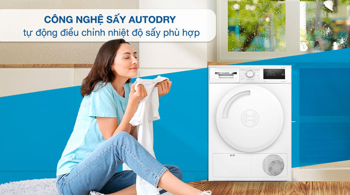 máy sấy quần áo bơm nhiệt Bosch WTH83008SG sử dụng công nghệ sấy AutoDry