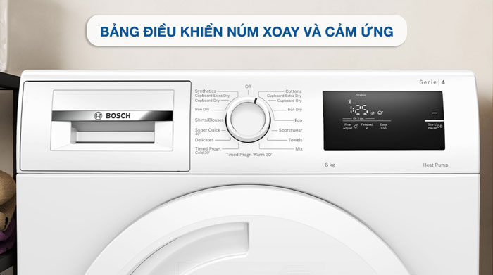 Máy sấy quần áo Bosch WTH83008SG được trang bị bảng điều khiển hiện đại