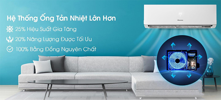 Điều hòa Hisense AS-18CR4RXADBI00 sử dụng dàn ống trao đổi nhiệt được làm bằng đồng nguyên chất