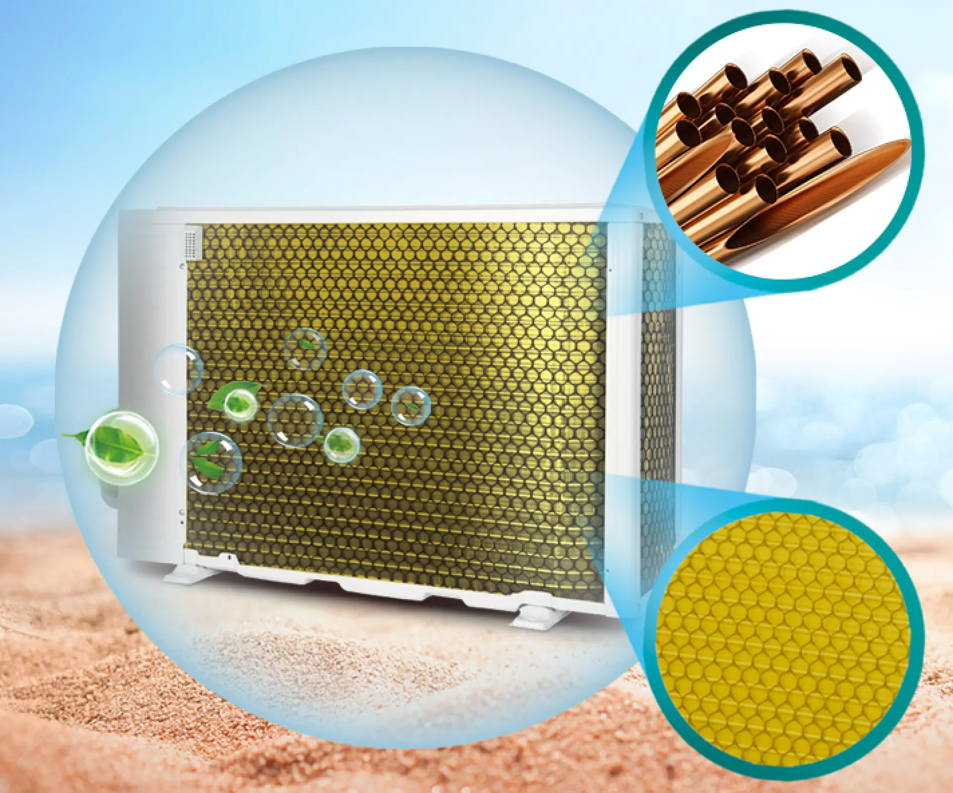 Dàn tản nhiệt của điều hòa Hisense được phủ vàng siêu bền, chống ăn mòn