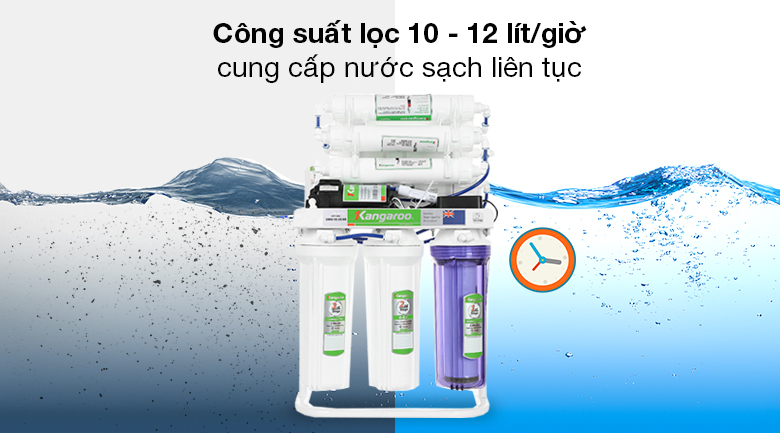 Máy lọc nước RO Kangaroo Hydrogen KGRP09HQ 9 lõi - Công suất lọc 10 - 12 lít/giờ, tích hợp bình chứa nước dung tích 10 lít