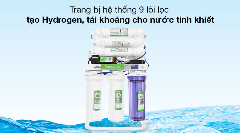 Máy lọc nước RO Kangaroo Hydrogen KGRP09HQ 9 lõi - Trang bị hệ thống 9 lõi lọc giúp lọc nước, tạo Hydrogen, tái khoáng cho nước tinh khiết, tốt cho sức khỏe