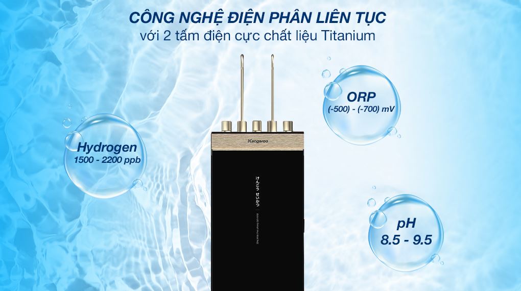 Công nghệ điện phân - Máy lọc nước RO nóng nguội lạnh Hydrogen ion kiềm Kangaroo Sumire KGHC12A3 12 lõi