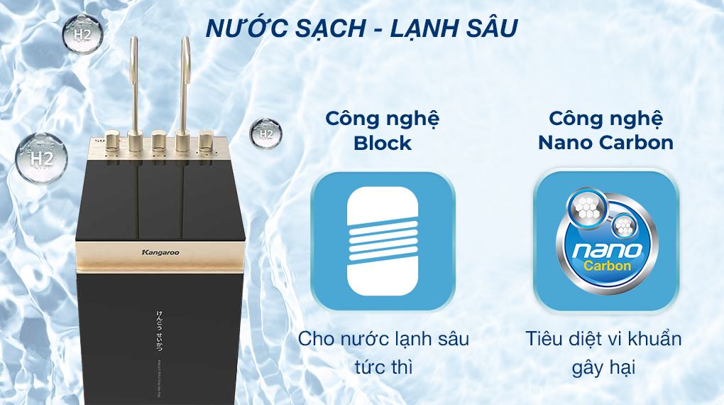 Công nghệ Block & Nano Carbon - Máy lọc nước RO nóng nguội lạnh Hydrogen ion kiềm Kangaroo Sumire KGHC12A3 12 lõi