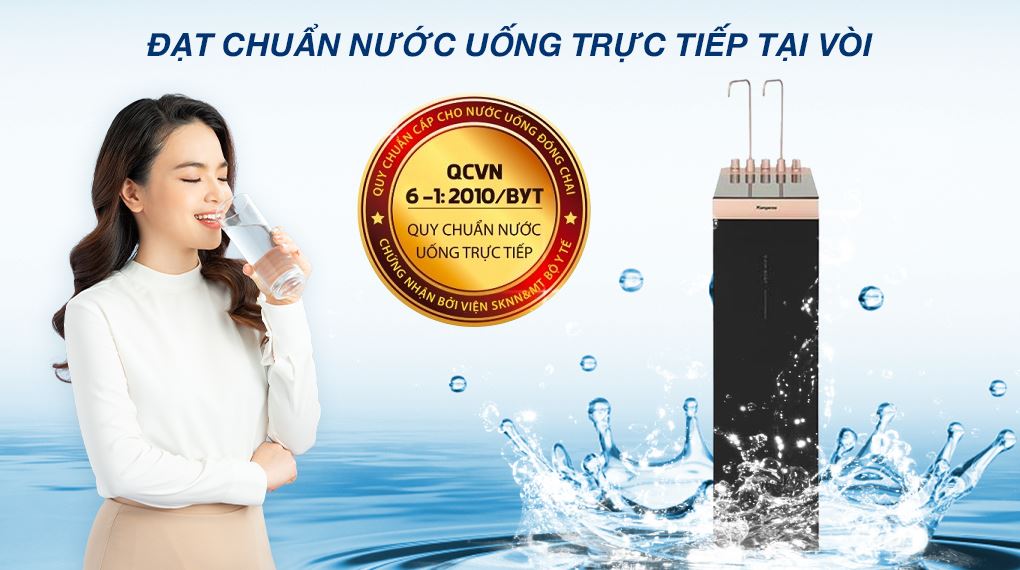 Chứng nhận nước sạch - Máy lọc nước RO nóng nguội lạnh Hydrogen ion kiềm Kangaroo Sumire KGHC12A3 12 lõi
