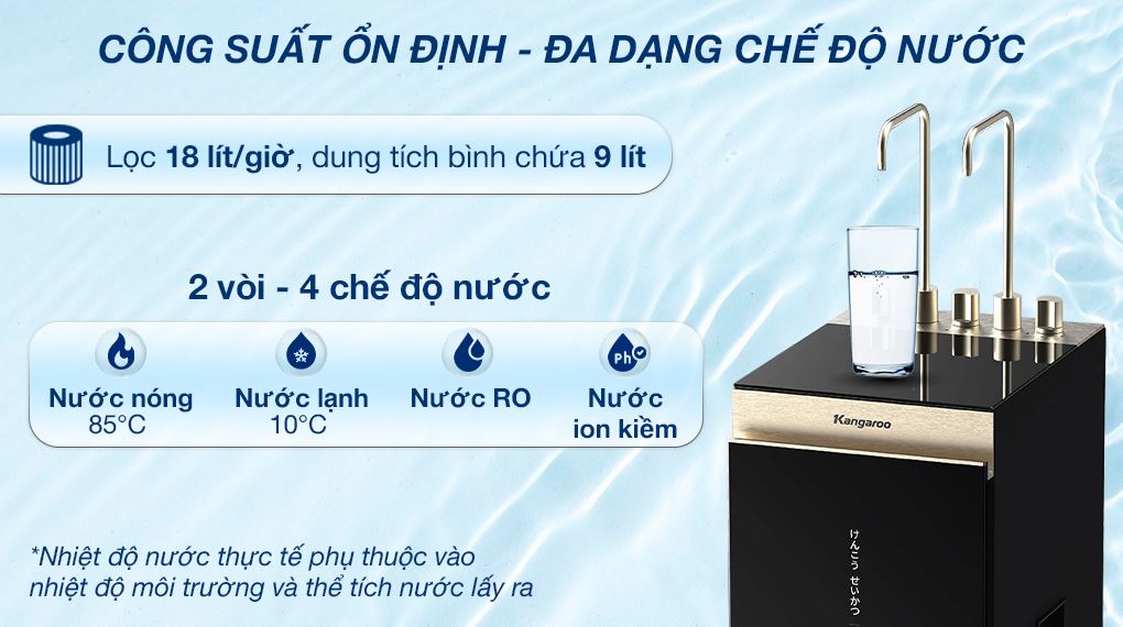 Chế độ nước - Máy lọc nước RO nóng nguội lạnh Hydrogen ion kiềm Kangaroo Sumire KGHC12A3 12 lõi