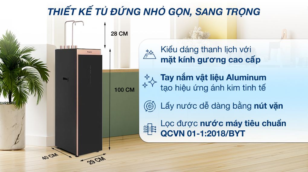 Thiết kế - Máy lọc nước RO nóng nguội lạnh Hydrogen ion kiềm Kangaroo Sumire KGHC12A3 12 lõi