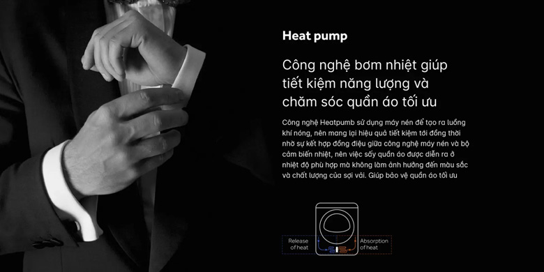 Máy sấy bơm nhiệt Aqua AQH-H1000J.PS 10kg - Công nghệ sấy Heatpump