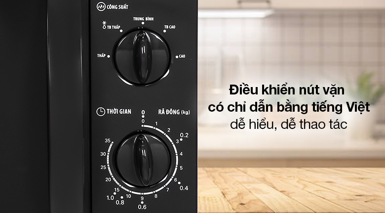 Lò vi sóng Bluestone MOB-7708B 20 lít - Điều khiển nút vặn có chỉ dẫn bằng tiếng Việt dễ hiểu
