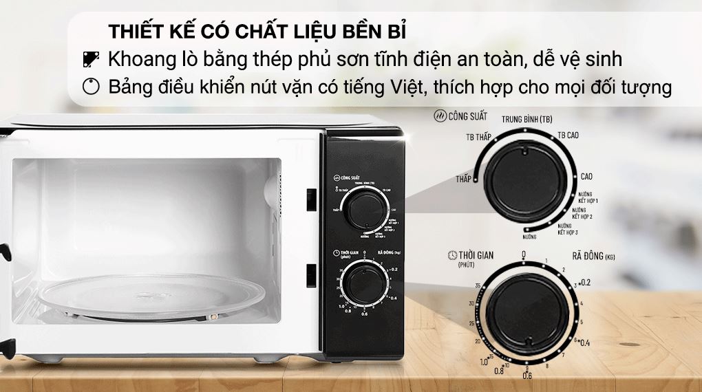 Khoang lò bằng thép phủ sơn tĩnh điện, bảng điều khiển nút vặn dễ dùng