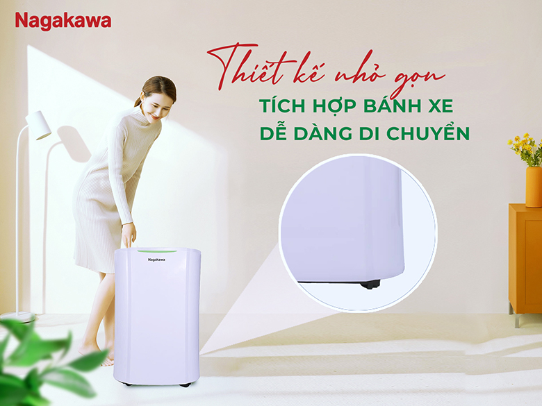Máy hút ẩm kèm LKK 25L Nagakawa NAD8569 - Thiết kế nhỏ gọn, tiện lợi