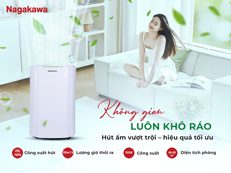 Máy hút ẩm Nagakawa NAD8569 - Khả năng hút 25 lít/ngày