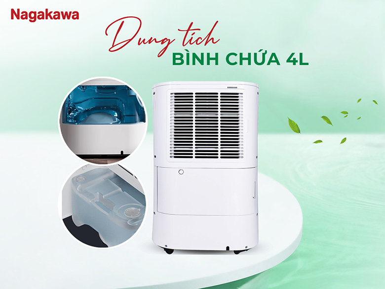 Máy hút ẩm kèm LKK 25L Nagakawa NAD8569 - Dung tích bình chứa 4 lít