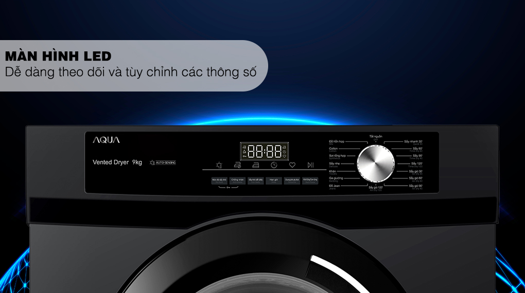 Máy sấy thông hơi Aqua 9 kg AQH-V901K PS - Bảng điều khiển