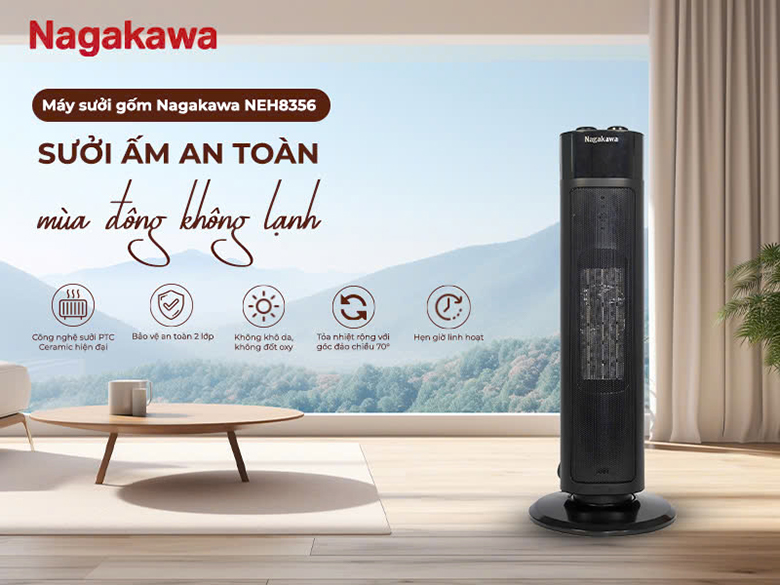 Máy sưởi gốm Nagakawa NEH8356 - Thiết kế nhỏ gọn, phù hợp với mọi không gian
