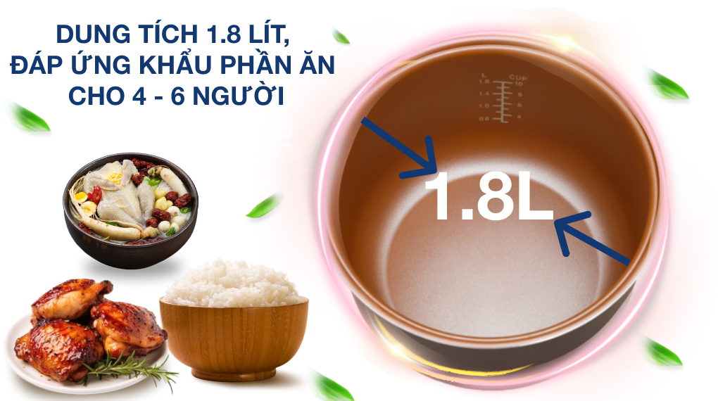 Nồi cơm nắp gài BlueStone 1.8 lít RCB-5525 - Dung tích 