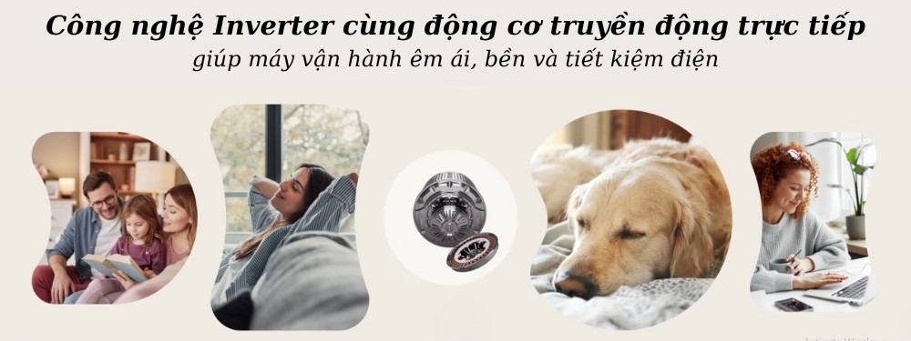 Máy Giặt T2519SX5G dùng động cơ truyền động trực tiếp kết hợp công nghệ Inverter