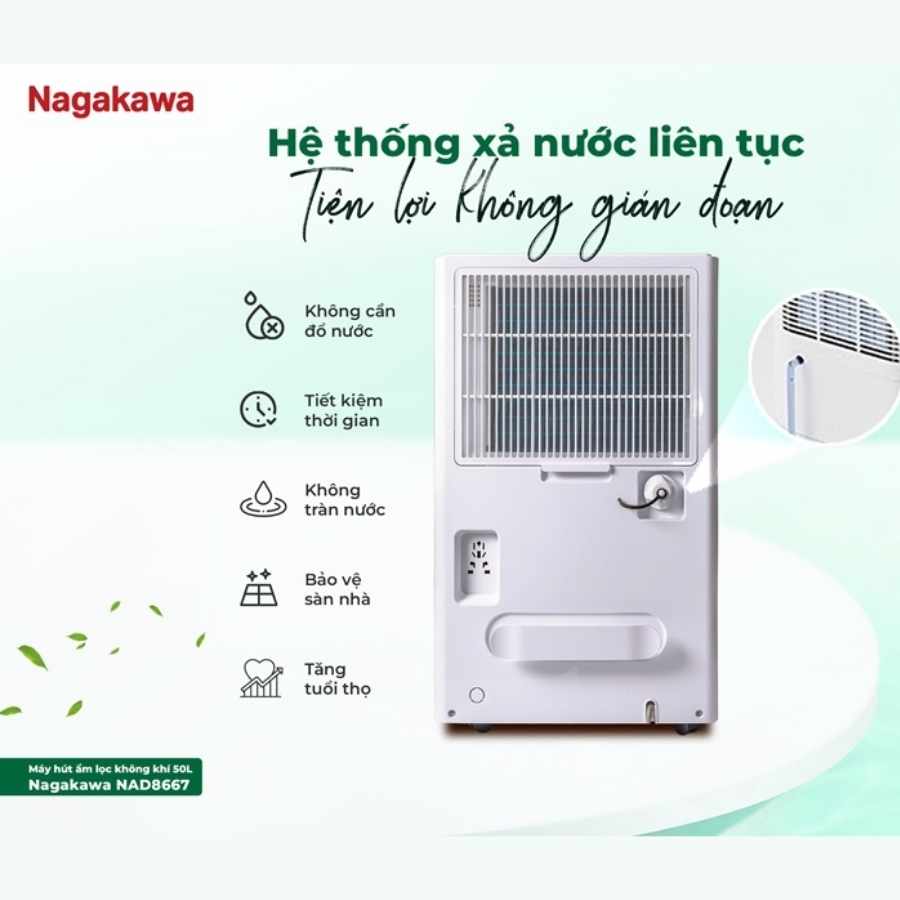 Máy hút ẩm Nagakawa NAD8667 50L lọc không khí