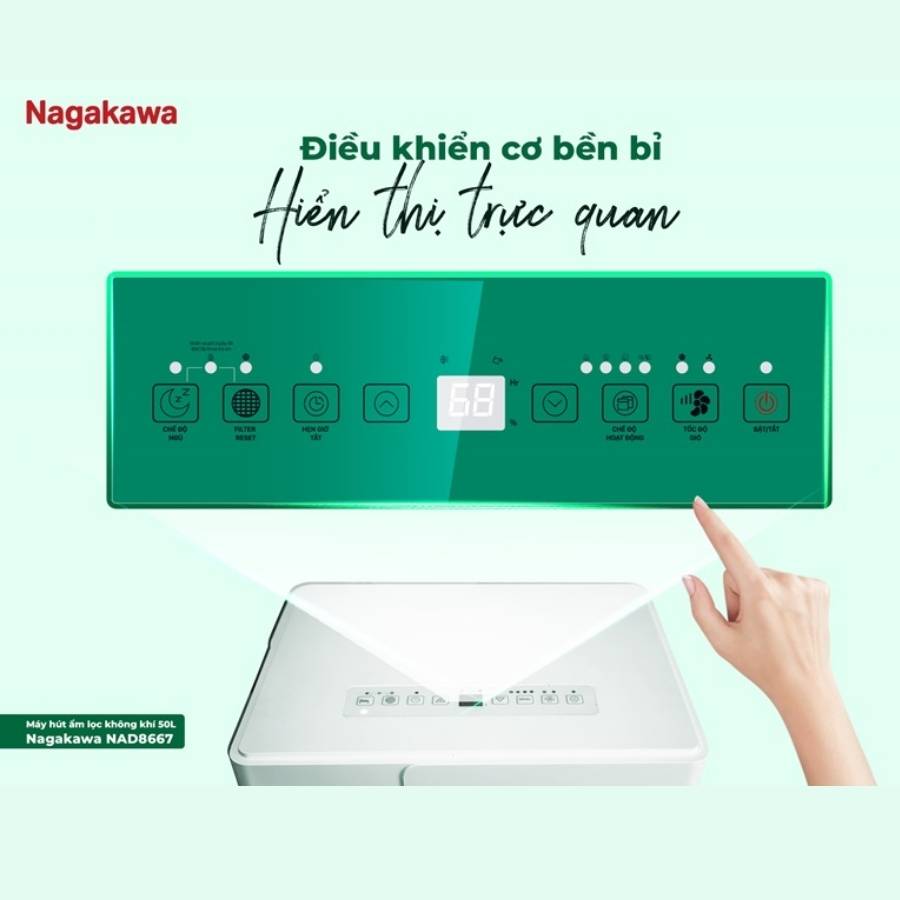 Máy hút ẩm Nagakawa NAD8667 50L lọc không khí
