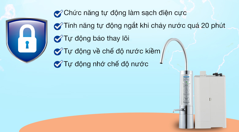Máy lọc nước ion kiềm Panasonic TK-AB50 5 tấm điện cực - Tính năng an toàn