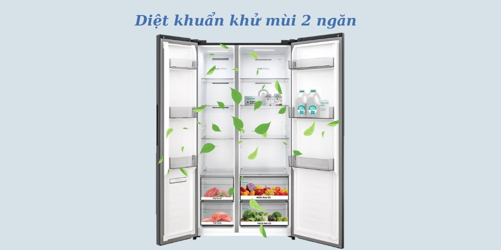 Diệt khuẩn khử mùi 2 ngăn bên trong tủ lạnh Hisense RS708N4EBU