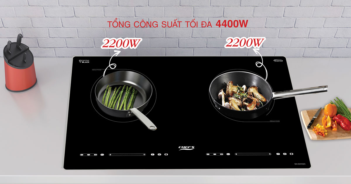 Công suất độc lập giữa 2 vùng nấu của bếp từ chef's