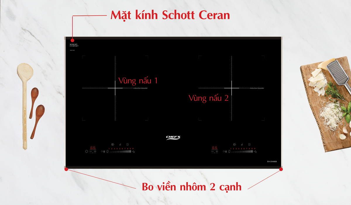 Bếp từ Chef's EH-DIH868 sử dụng mặt kính Schott Ceran