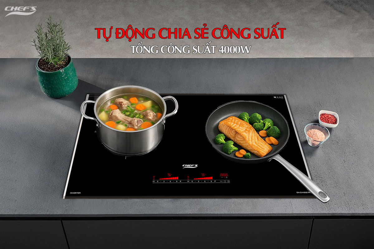 Tự động chia sẻ công suất giữa 2 vùng nấu