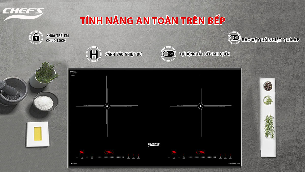 Tính năng an toàn trên bếp chef's eh-dih990 plus