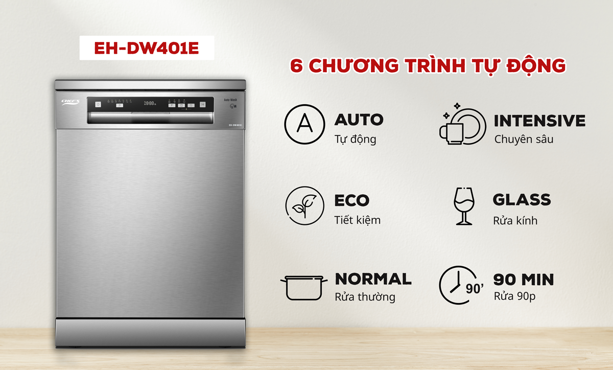 máy rửa bát EH-DW401E có 6 chương trình rửa