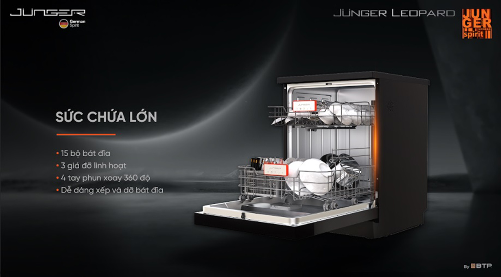 Sức chứa lên đến 15 bộ bát đĩa châu Âu, tương đương 4-5 bữa ăn Việt