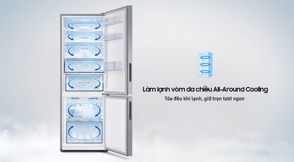 Tủ lạnh Samsung 285 lít được trang bị công nghệ làm lạnh đa chiều All-Around Cooling hiện đại.