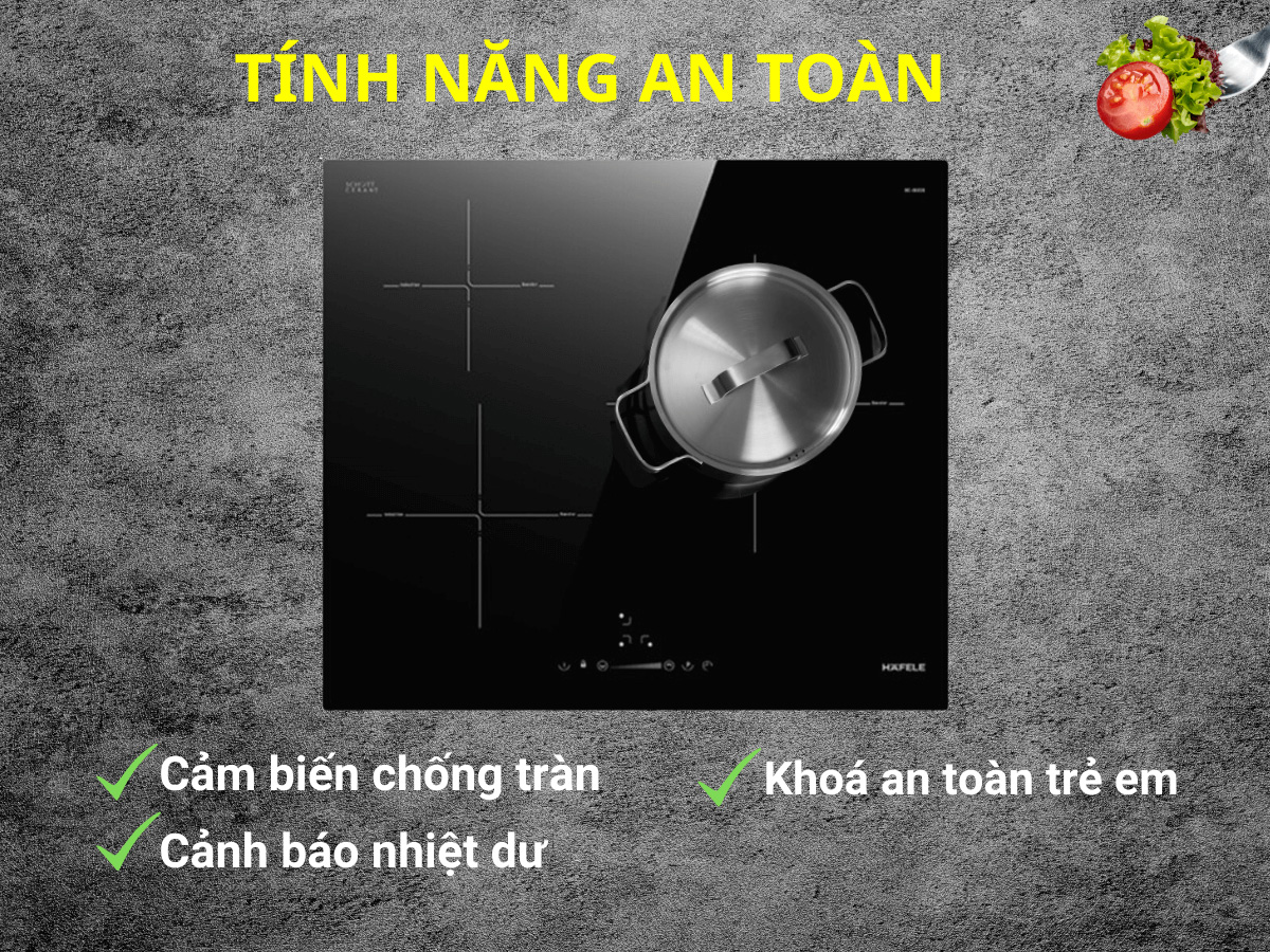 Bếp từ Hafele HC-I603B (536.61.791) được trang bị nhiều tính năng an toàn