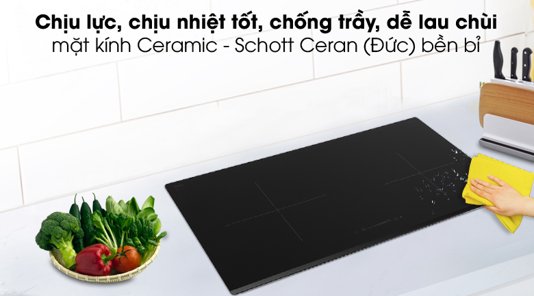 mặt kính của bếp từ đôi Hafele HC-I772D (536.61.645) còn được làm bằng chất liệu kính Ceramic - Schott Ceran cao cấp
