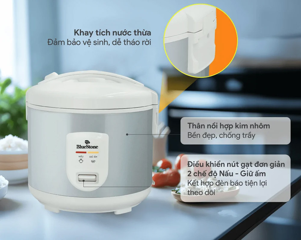 Nồi Cơm Điện BlueStone RCB-5517 có khay tích nước thừa dễ tháo rời