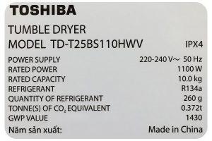 Máy sấy bơm nhiệt Toshiba 10 kg TD-T25BS110HWV(MG)