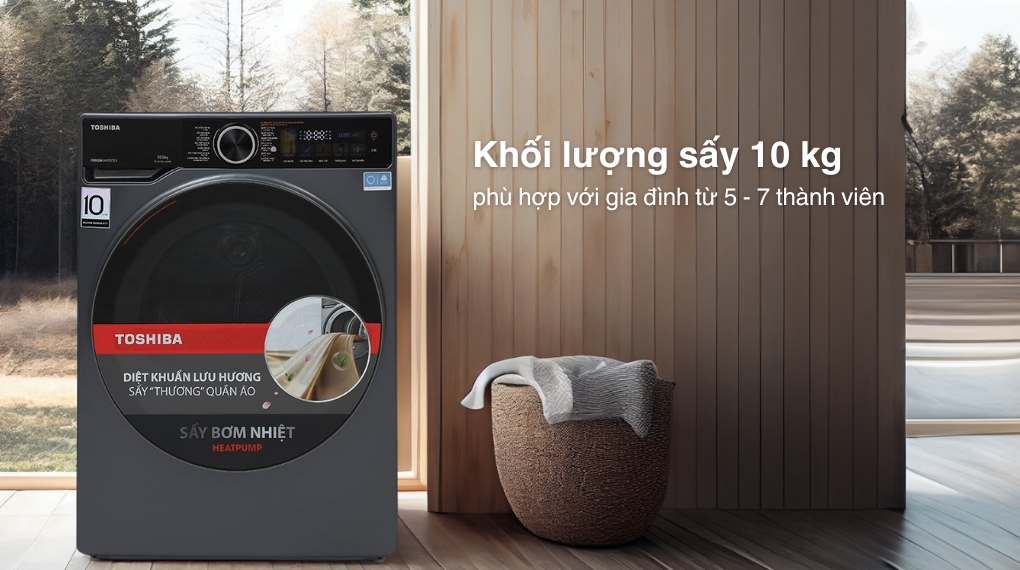 Máy sấy bơm nhiệt Toshiba 10 kg TD-T25BS110HWV(MG) - Khối lượng sấy