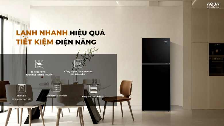 Tủ lạnh Aqua AQR-T245FA(LB) Thiết kế nhỏ gọn, tiện lợi