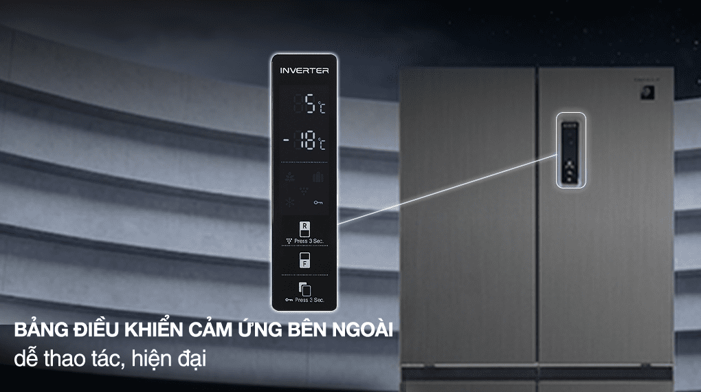 Tủ lạnh Sharp Inverter Multi Door 421 lít SJ-FXP510V-MG - Bảng điều khiển cảm ứng bên ngoài