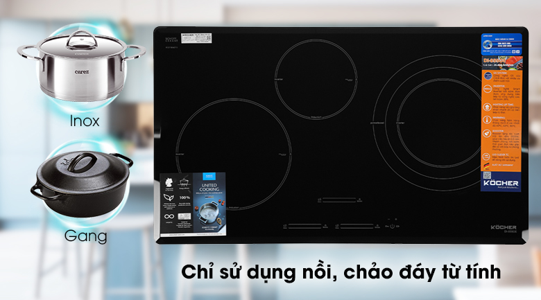 Bếp từ 3 vùng nấu Kocher DI-855GE - Lựa chọn nồi nấu phù hợp khi bếp chỉ dùng các loại nồi, chảo đáy từ tính
