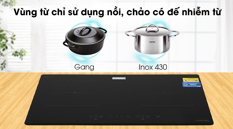Vùng từ chỉ sử dụng nồi, chảo có đáy nhiễm từ như gang, inox 430