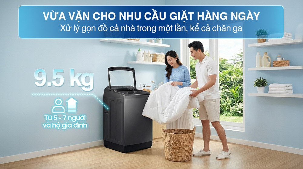Máy giặt Samsung 9.5 kg WA40F95E1CSV phù hợp nhu cầu giặt giũ hằng ngày của gia đình